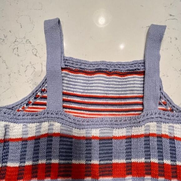 Banana Republic Crochet Cotton Plaid Halter Knit Sweater Chunky Tank Top Sz Lg - Picture 4 of 13
